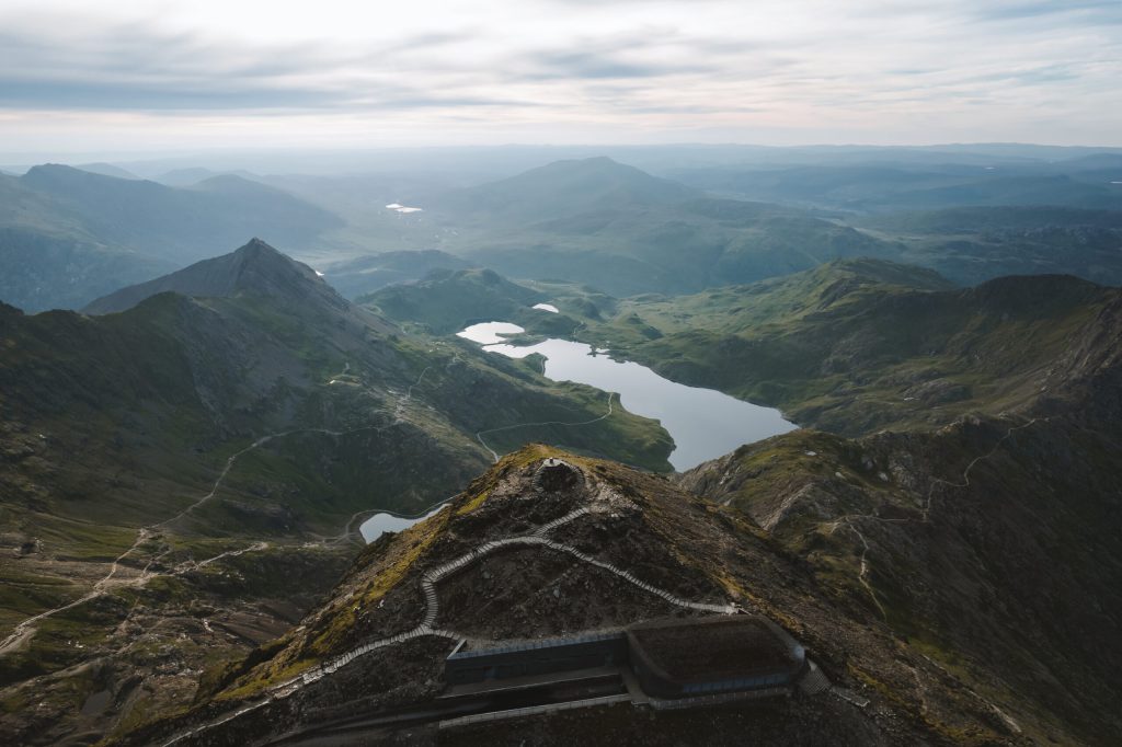 An image of Yr Wyddfa with Llyn Llydaw and Llyn Glaslyn in the background